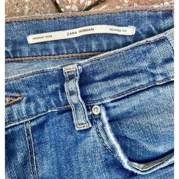 Zara Jeans Womens 4 Distressed Denim Jeans Medium Rise Relaxed Fit Straight Leg - Picture 10 of 16